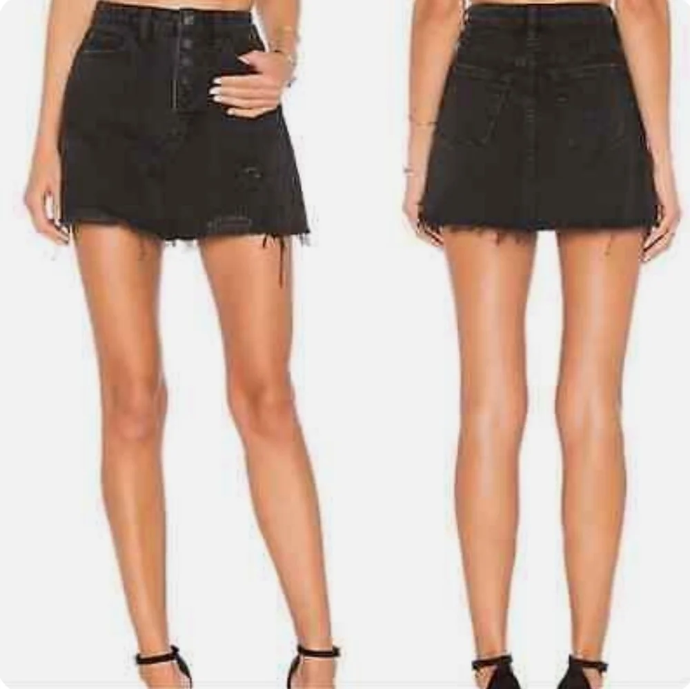 We The Free Distressed Denim A-Line Mini Skirt